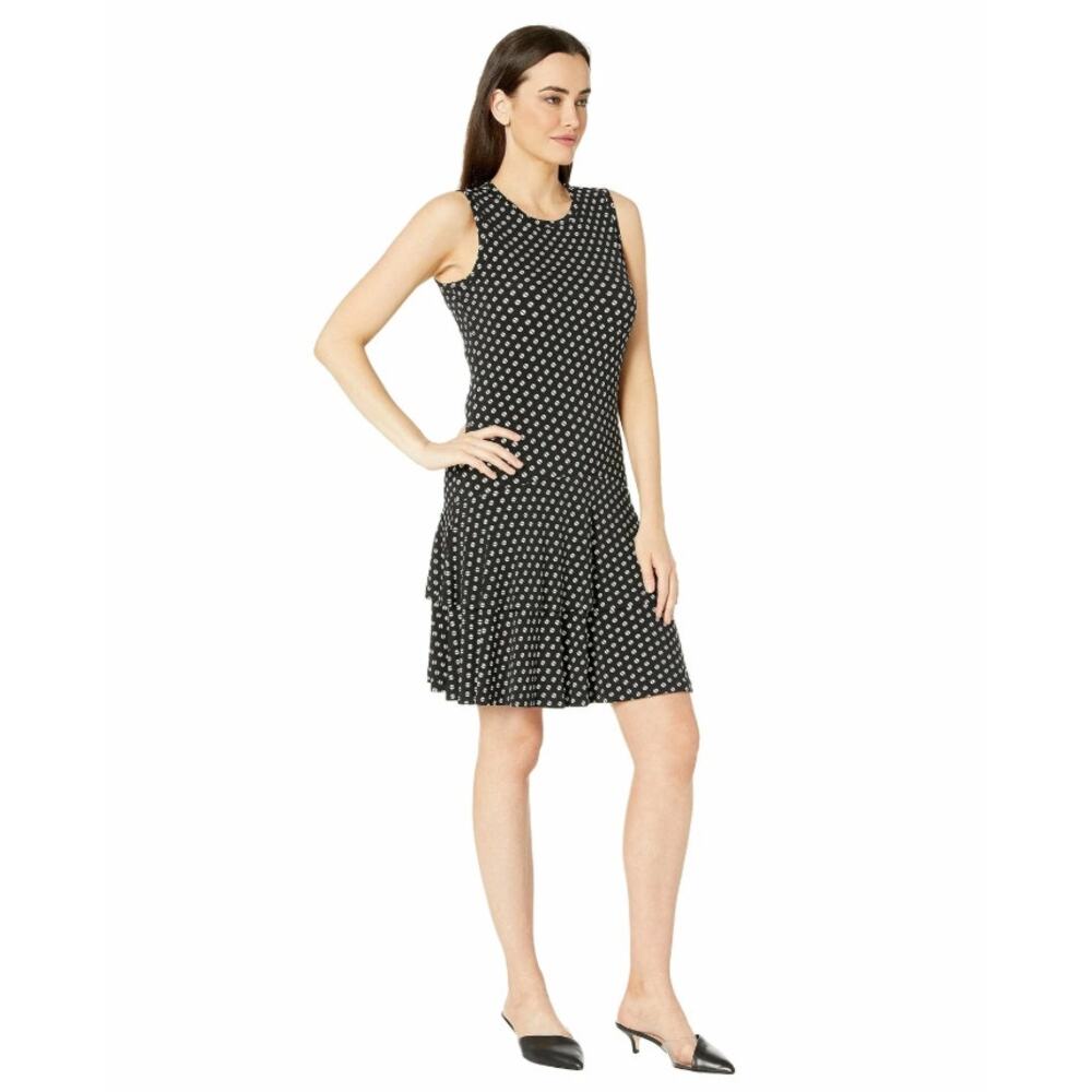 Michael Kors Women's Sliced Dot Flowy Tiered Flounce Dress Size 2X Black White